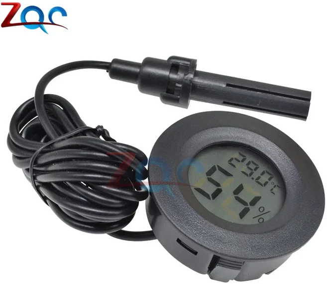 라운드 미니 LCD 디지털 온도계 습도계 실내 편리한 센서 측정기 게이지 악기, 한개옵션1, 02 Round Black Cable