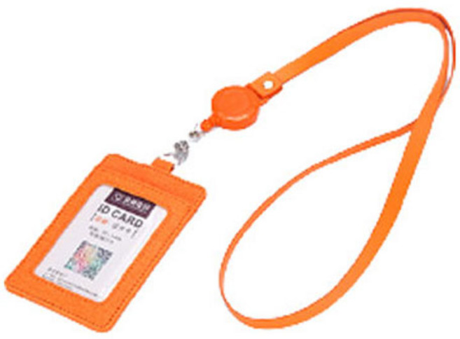 리빙미 가죽형 사원증 목걸이 케이스 릴홀더 카드 출입증 디용도 카드홀더, 1개, 오렌지