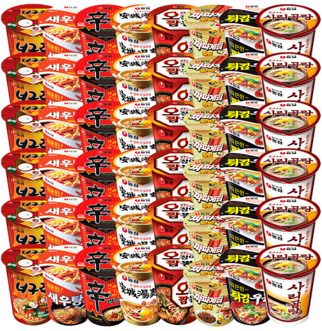 농심 소컵라면 씩 총 (너구리+새우탕+신라면+안성탕면+오징어짬뽕+짜파게티+튀김우동+사리곰탕), 48개