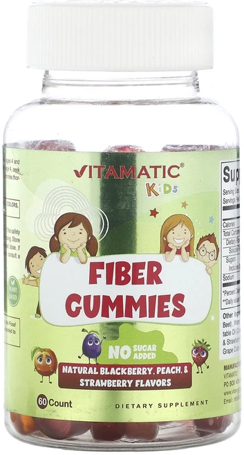 Vitamatic 어린이용 식이섬유 구미젤리 천연 블랙베리 복숭아 & 딸기 맛 구미젤리 60개, Vitamatic 어린이용 식이섬유..., 1개, 60정 - 쿠팡