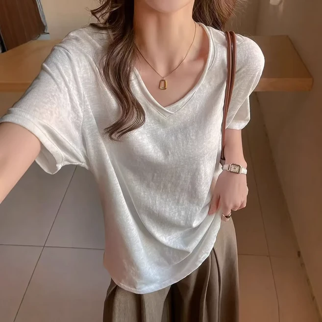 소소온 린넨 텐셀 브이넥 오버핏 반팔티셔츠 여름 루즈핏 기본 데일리 4color