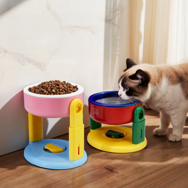 파스텔펫 반려동물 컬러 높이조절 식기, 핑크, 1개