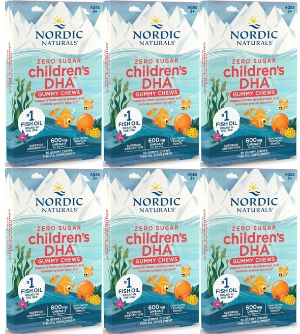 Nordic Naturals 노르딕네추럴스 어린이 키즈 무설탕 칠드런스 DHA 구미 젤리, 6개, 30정, 30정 - 쿠팡