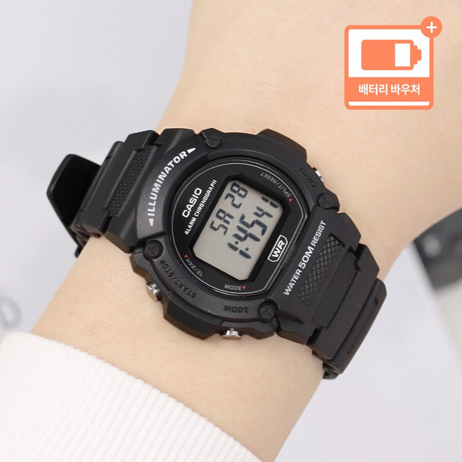 카시오 LED라이트 알람 방수 군인 스포츠 남성 우레탄 시계 + 배터리 바우처