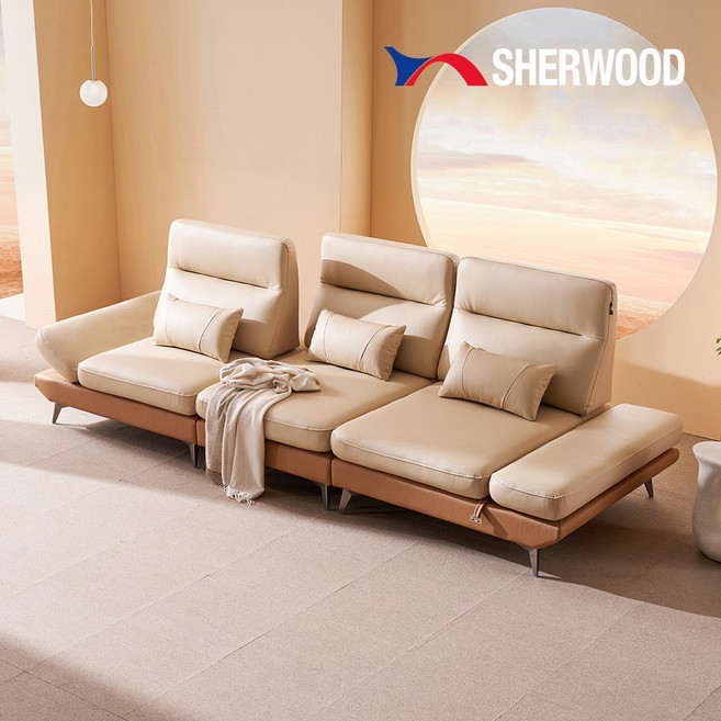 쉐우드가구 드벨리 이태리 천연통가죽 기능성 스윙 소파 4인용 / 국내제조 자재등급(E0), 프렌치 베이지