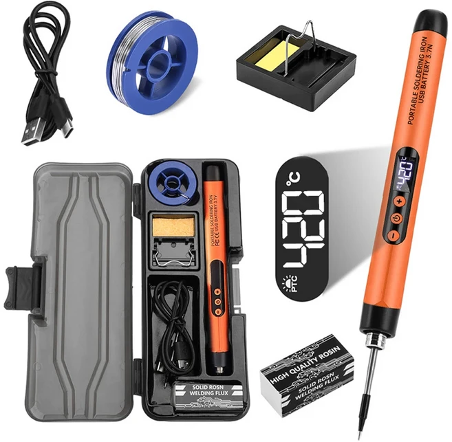 USB 무선 전기 납땜 인두 C200S 교체 가능한 팁 타입-C 5V 8W 고속 충전 휴대용 수리 용접 도구, 02 Orange Set