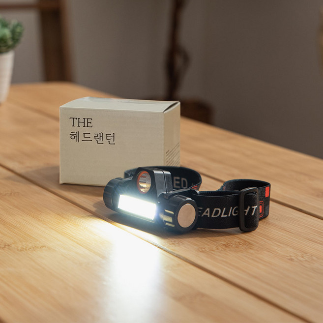 LED 충전식 밝은 헤드램프 캠핑 등산용 THE 헤드랜턴, 1개, 블랙