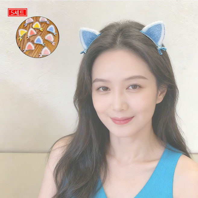 LXU 고양이 귀 털 집게핀 5세트 세안 앞머리 고정 헤어핀