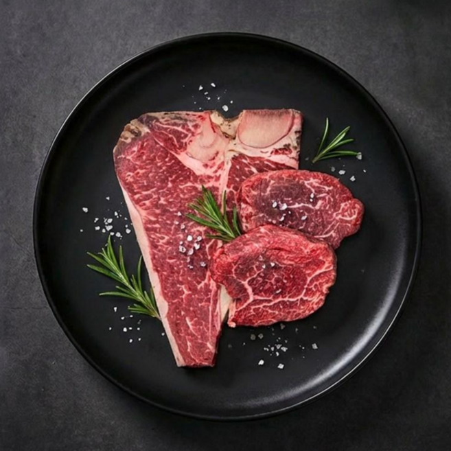 [에이징크래프트] 한우 드라이에이징 숙성 티본/안심 600g 스테이크 세트 (티본 400g + 안심 200g), 1개