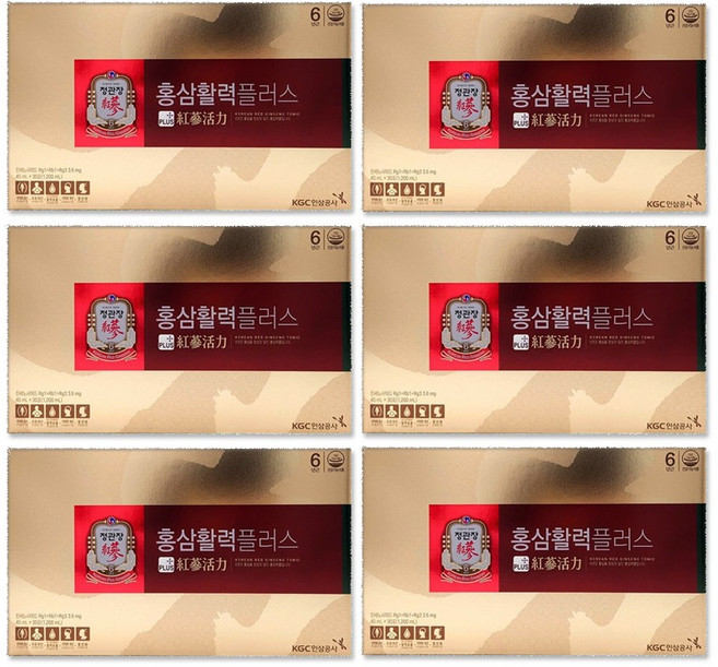 정관장 홍삼활력 플러스 홍삼선물세트 40ml x 30포 x 6박스, 1.2L, 30회분