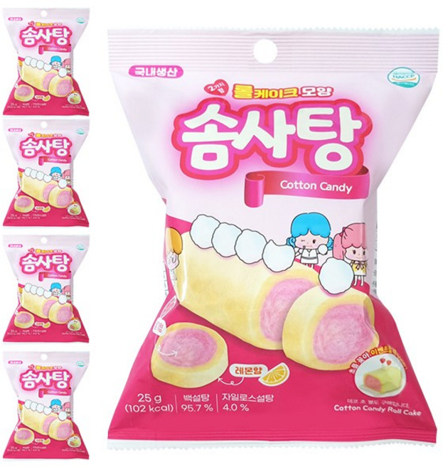 롤케이크모양솜사탕, 25g, 5개