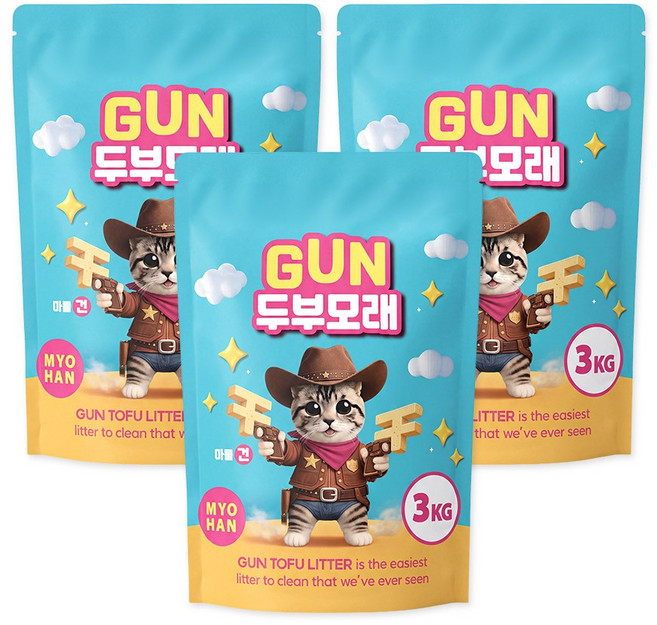 건두부 모래 고양이모래 프리미엄, 3kg, 3개
