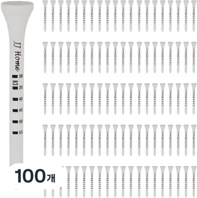 제이제이홈 스텝조절 우드 골프티, 100개, 화이트
