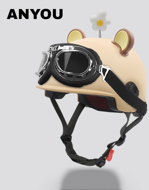 ANYOU 여 러블리 자외선 차단 가볍고 통기성이 좋은 전기차 오토바이 헬멧, 카키