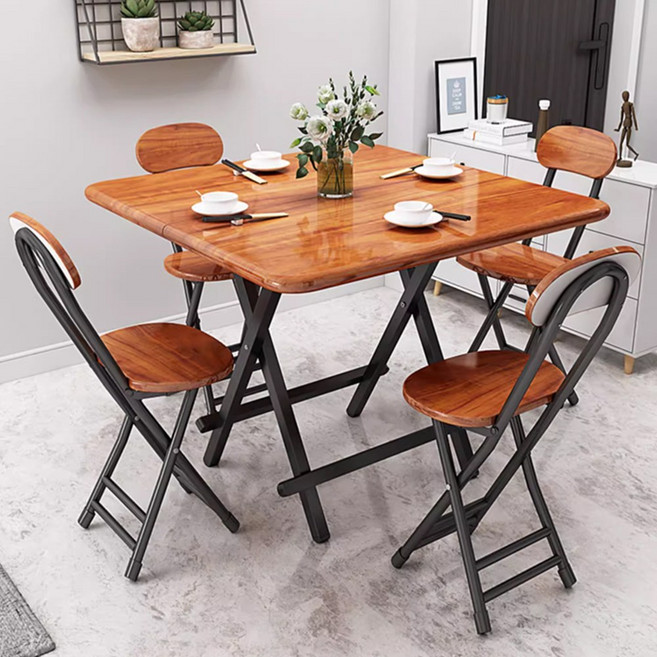 하루꿈 접이식 식탁 세트 의자포함 2인용 4인용 다용도 테이블 주방 거실 식당 탁자, 일반의자 4, 브라운