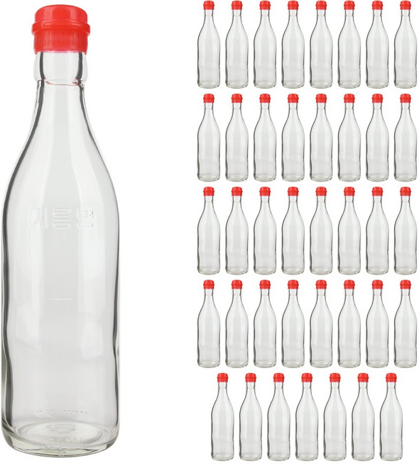 투명기름병350 참기름 들기름 유리병 + 코벤트캡 빨강, 40개, 350ml