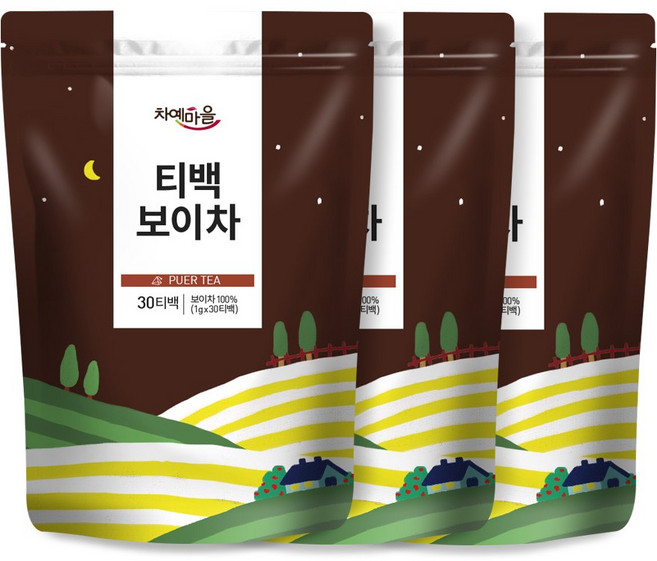 차예마을 노동지 보이차 30개입 삼각티백.., 3개, 1g