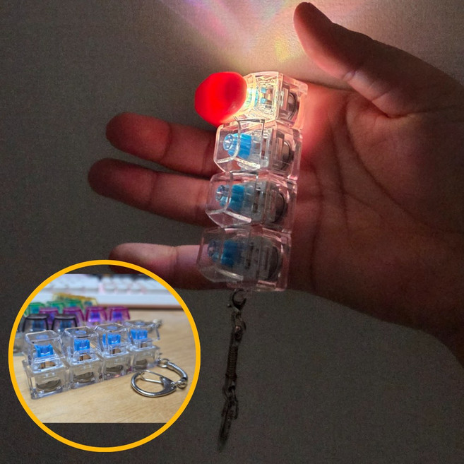 클릭잼 투명 LED 키보드 키캡 키링 4구 딸깍이, 퓨어화이트, 1개