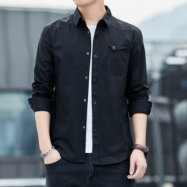 LARGE STORE 軍裝長袖襯衫 修身工作襯衫