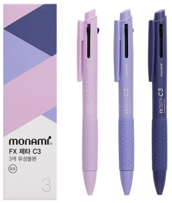 모나미 에프엑스 제타 C3 0.5mm 3색 유성볼펜 3본, 라벤더포그 + 라벤더블루 + 라벤더바이올렛, 1세트