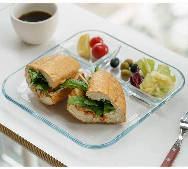 내열 강화 유리 식판 나눔접시 4칸 사각 플레이팅 칸칸 접시, 소, 1개