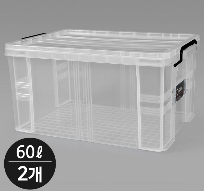 지오리빙 레오박스 다용도정리함 리빙박스 수납 공간 정리함, 투명, 2개