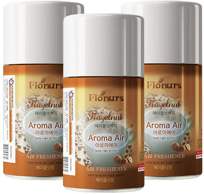 플로너스 아로마에어 실내용 방향제 헤이즐넛 커피 리필, 280ml, 3개