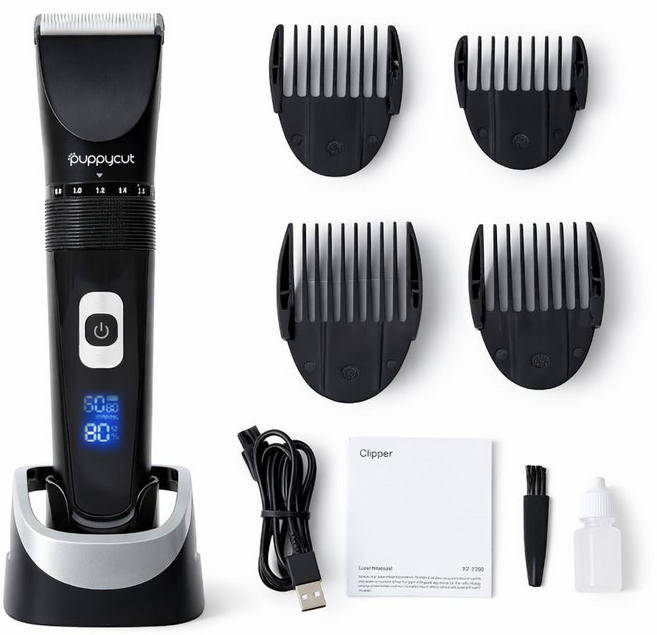 퍼피컷 강아지 방수 바리깡 5단 길이조절 저소음 애견 이발기 YH7268, 1개, 블랙