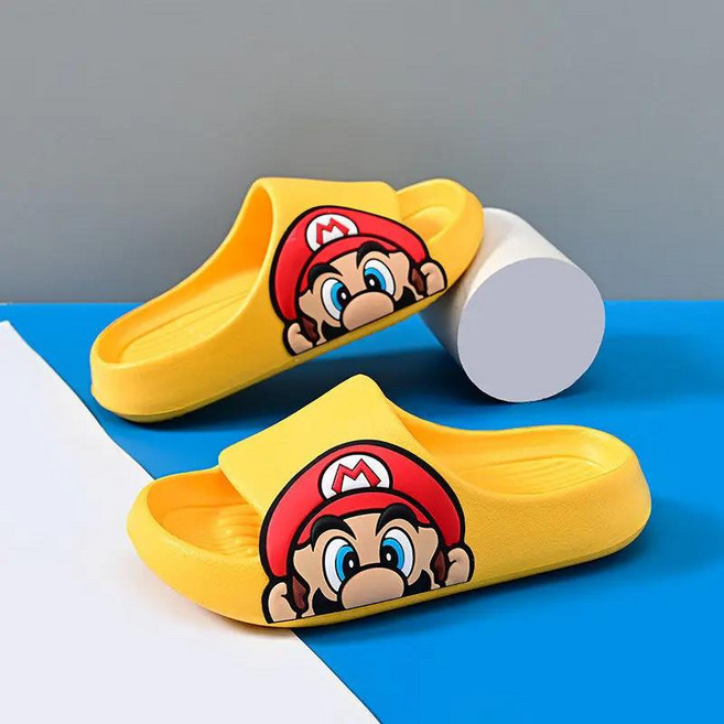슈퍼 마리오 브라더스 어린이 슬리퍼 애니메이션 여름 미끄럼 방지 홈 욕실 비치 키즈 소프트 슬리퍼 만화, [04] 32-33 (Insole21cm), 02 maliao-tuoxie-yellow, 1개