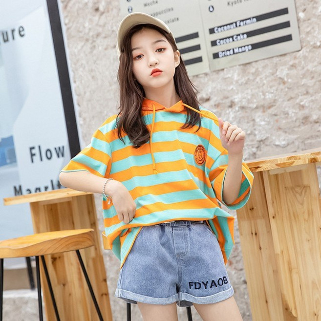 주니어 여아 여름 후드 팝 걸 청반바지세트