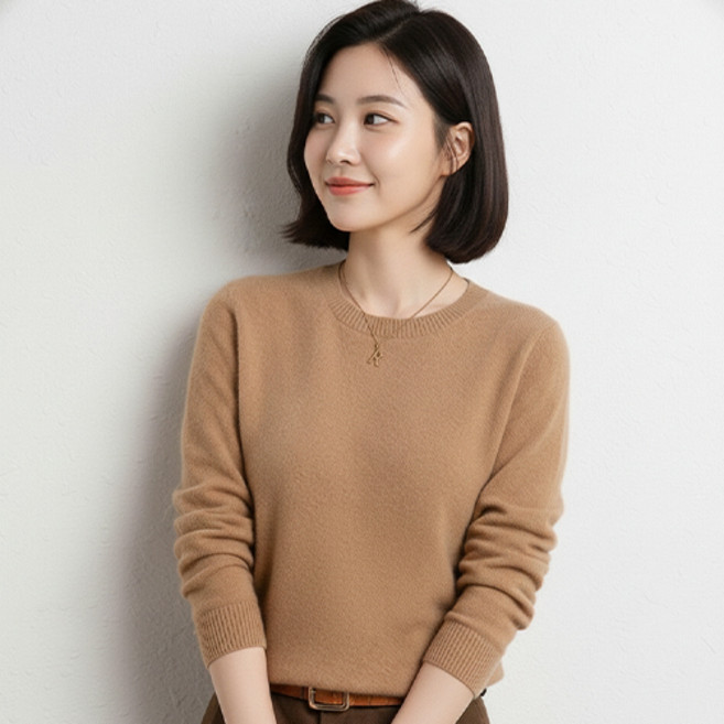 디커스텀 여성용 라운드넥 니트 티셔츠