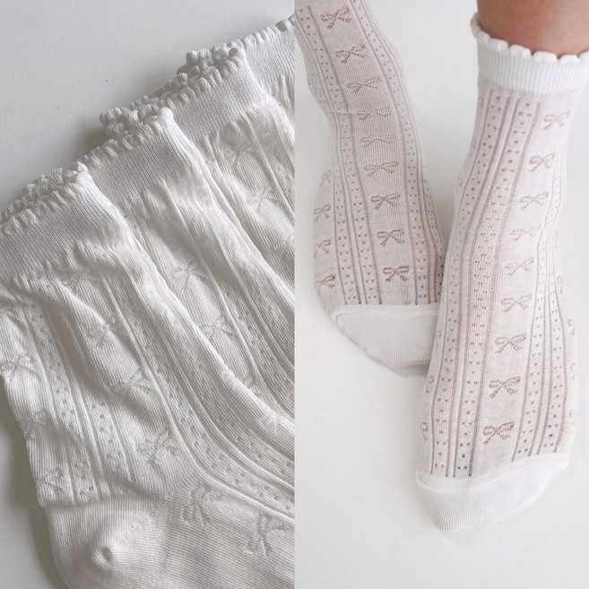 국산 여성 여름 시스루 흰 매쉬 양말 4족 세트