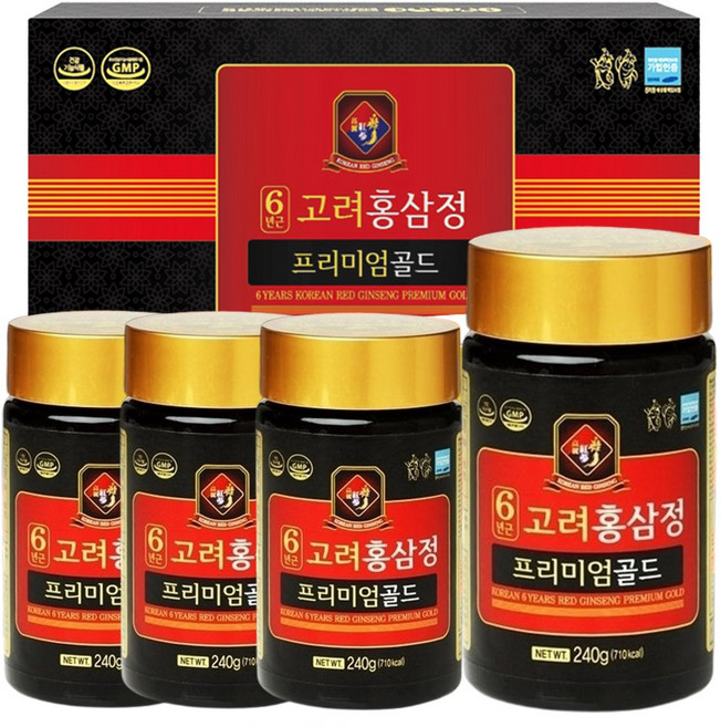고려 6년근 홍삼정 프리미엄 골드 진한 농축액 홍삼 진액 선물세트, 240g, 4개