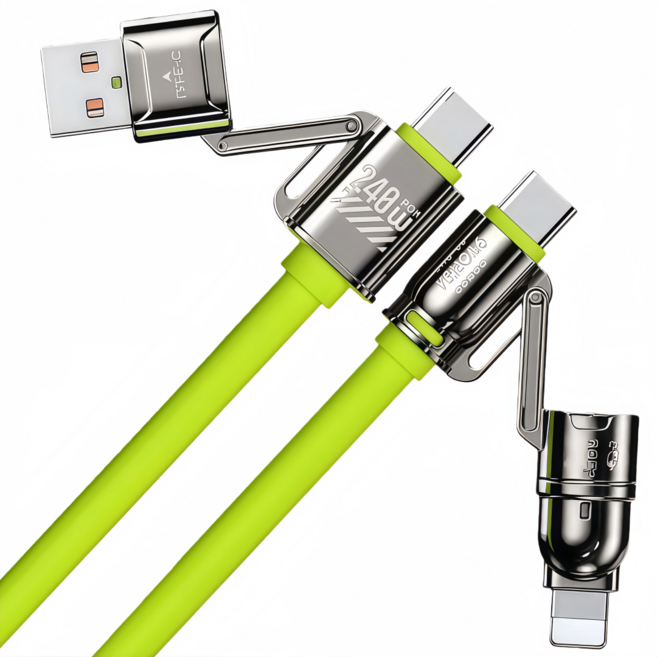 PD 240W 4in1 쿼드러플 C to C 8핀 라이트닝 usb 타입 고속 충전케이블SJXSH, 청록색, 1개, 2m