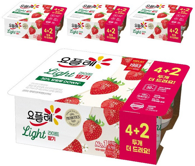 빙그레 요플레 라이트 딸기 80g 6입 떠먹는 요구르트, 480g, 4개