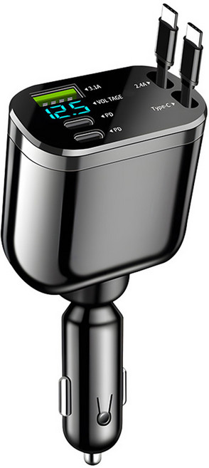 모가비 차량용 릴충전기 5 IN 1 릴타입 충전케이블 2 PD 충전포트, (C + C 타입) MOG -166