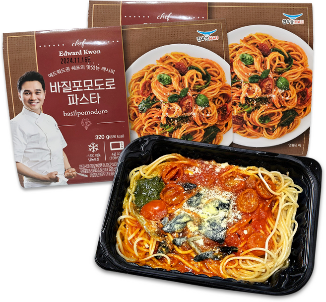한우물에드워드권 셰프 / 바질 포모도로 파스타 / 스마일유통 맛있는 냉동스파게티, 2개, 320g