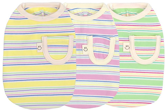 개인싸 스마일 포켓 골지 강아지 티셔츠, 그린, 1개