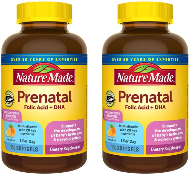 [ 2/3/4/5/6병 택1] NatureMade 네이쳐메이드 프레나탈 멀티 임산부 영양제 Prenatal (+ Folic Acid +DHA) 150 소프트젤, 150정, 2개 - 쿠팡