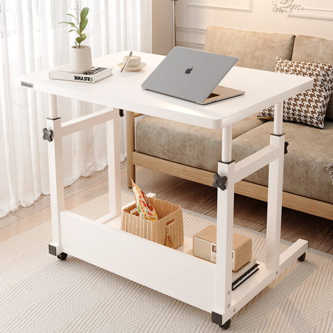 Unihome 프리미엄 높이조절 이동식 사이드 테이블 다용도 컴퓨터 책상, 화이트