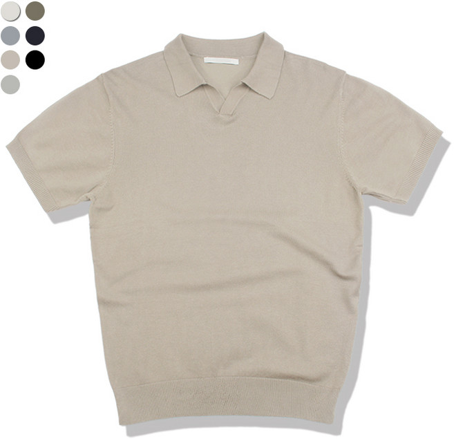 오마보이 남성용 비스코스 오픈카라 반팔 니트