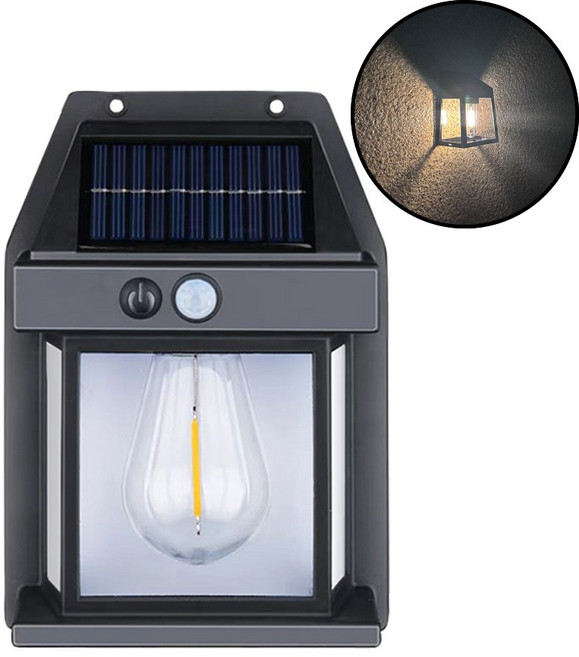 1+1 헬스와미 실외 램프 태양열 방수 벽부등 외벽 센서 LED 조명등, 블랙+블랙, 1세트