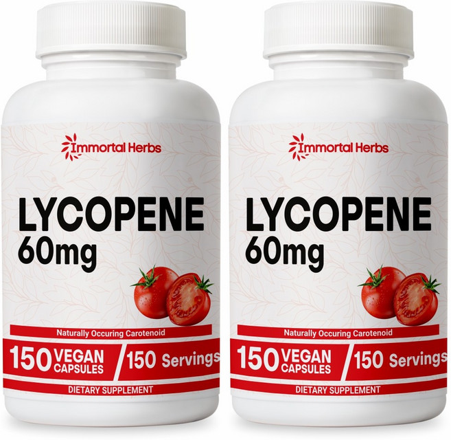 Immortal Herbs 항산화 건강 리코펜 토마토 추출물 60mg 이중 농도 한 보충제, 2개, 150정