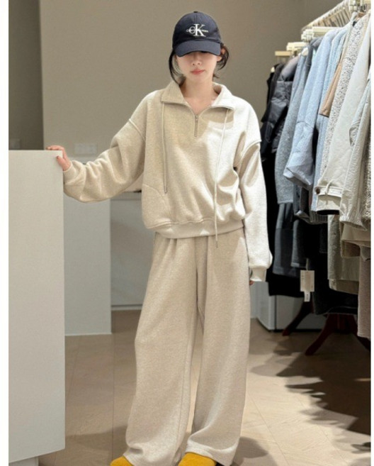 ANYOU 여성 트레이닝 세트 하이넥 반집업 슬림핏 트레이닝 세트