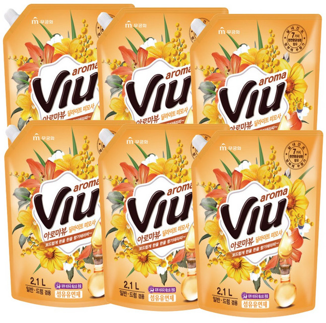 아로마뷰 딜라이트 미모사 섬유유연제 리필, 2.1L, 6개