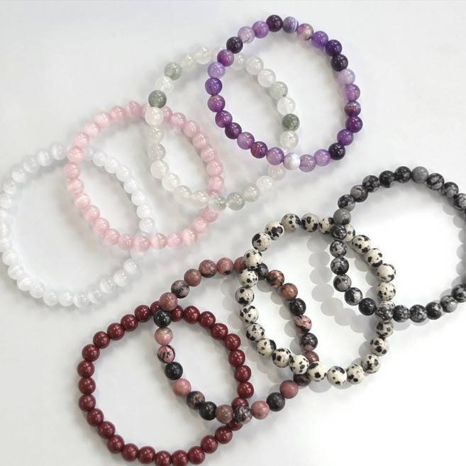 지홍 데일리 행운 팔찌 8종 캣츠아이 옥 자마노 경면주사 장미휘석 달마시안석 흑요석