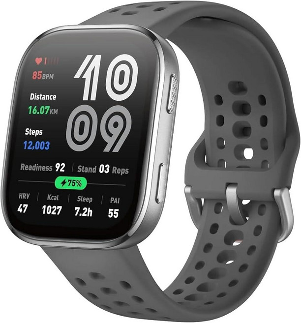 Amazfit Bip 6 스마트 워치 46mm 14일 배터리 1.9인치 AMOLED 디스플레이 GPS 및 무료 지도 AI 블루투스 통화 및 문자 건강 피트니스 및, Charcoal, 1개