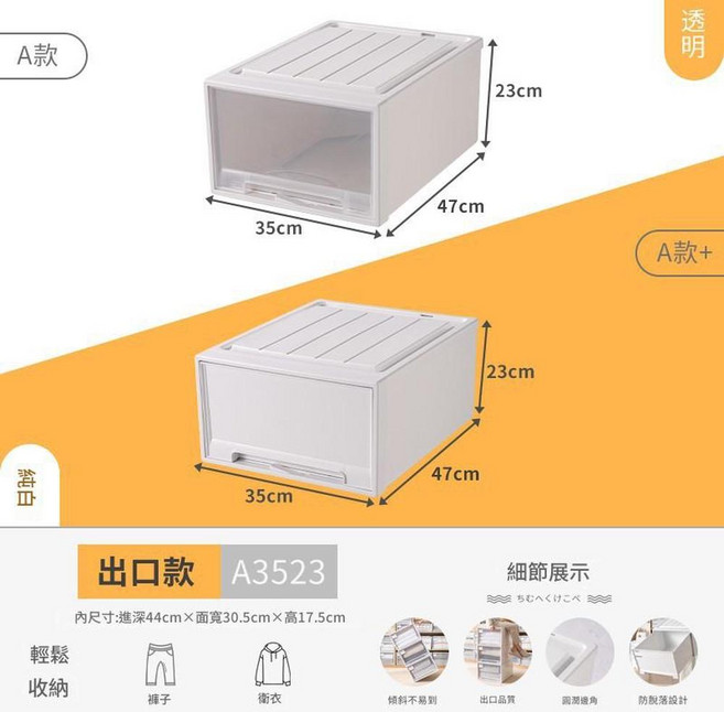 Neat= 5L 抽屜式透明收納盒 加厚款 小小尺寸, 37L 深47*寬35*高23cm 加厚款 - 透明抽屜, 1套