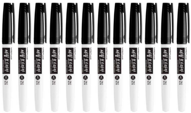 라인플러스 / 세필 보드마카 / 가늘고 둥근닙 2mm / 화이트보드마카 세필마커 보드마커 세필보드마카검정 세필모드마카3색 세필보드마카 보드마카세필, 12개, 검정색