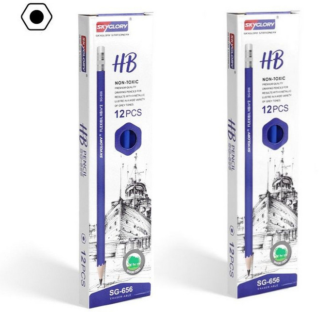 HB문화사 지우개 달린 블루육각형 연필 HB진하기, 24개, 블루